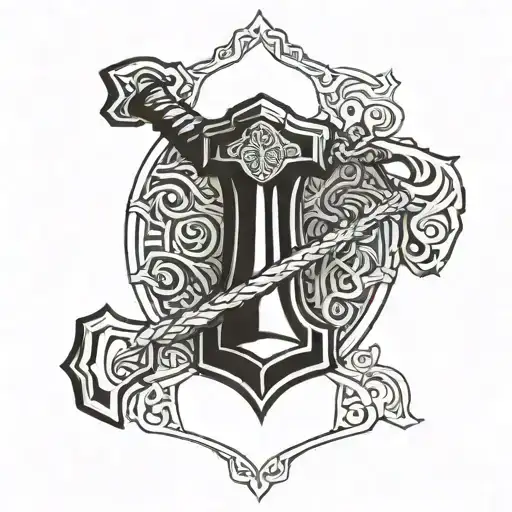 Incorporate Viking warrior motifs into a blackwork Thor's hammer design tattoo design idea