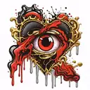 Gold silver and black Beating Heart melting and dripping blood. Crystal and gemstone backdrop. all seeing eye tattoo design idea
