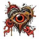 Gold silver and black Beating Heart melting and dripping blood. Crystal and gemstone backdrop. all seeing eye tattoo design idea