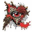 Gold silver and black Beating Heart melting and dripping blood. Crystal and gemstone backdrop. all seeing eye tattoo design idea