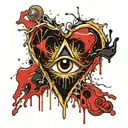 Gold silver and black Beating Heart melting and dripping blood. Crystal and gemstone backdrop. all seeing eye tattoo design idea