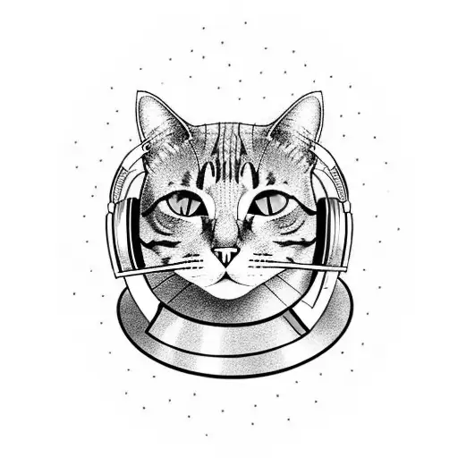 A cat wearing headphones and DJing on a turntable tattoo design idea