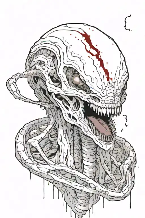 white neomorph from alien covenant with blood all over its mouth tattoo design idea