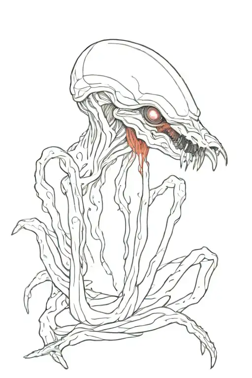 white neomorph from alien covenant with blood all over its mouth tattoo design idea