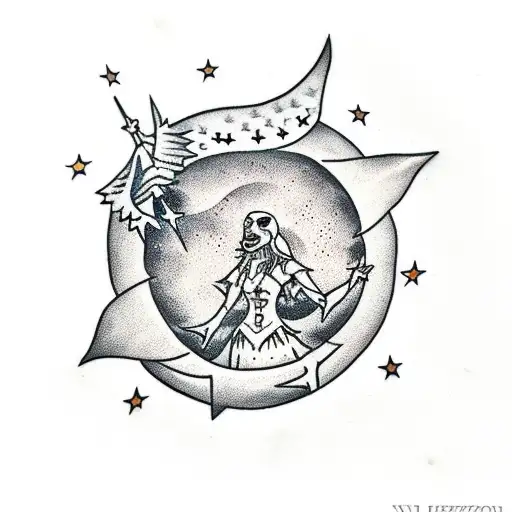 a powerful witch hailing the moon tattoo design idea
