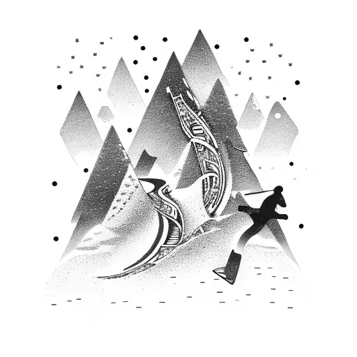 A snowboarder riding down a mountain of musical notes tattoo design idea