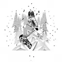 A snowboarder riding down a mountain of musical notes tattoo design idea