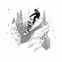 A snowboarder riding down a mountain of musical notes tattoo design idea