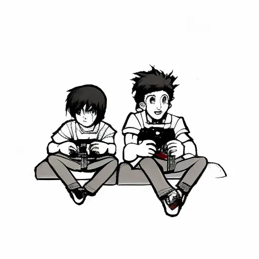 brothers playing sega genesis together tattoo design idea