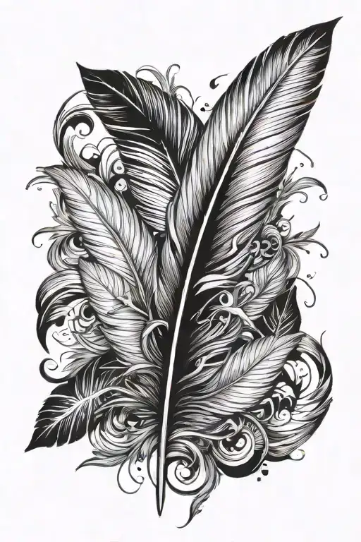 Feather with birds tattoo design idea