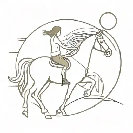 un caballo de color blanco con una mujer encima rayada apuntando con un arco que parece una luna una flecha  tattoo design idea