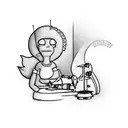 A black-grey tattoo of Marge Simpson holding a sewing machine, representing your love for fashion tattoo design idea