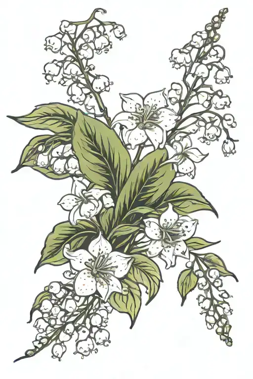 lily of the valley, hawthorn, and chrysanthemum flowers tattoo design idea
