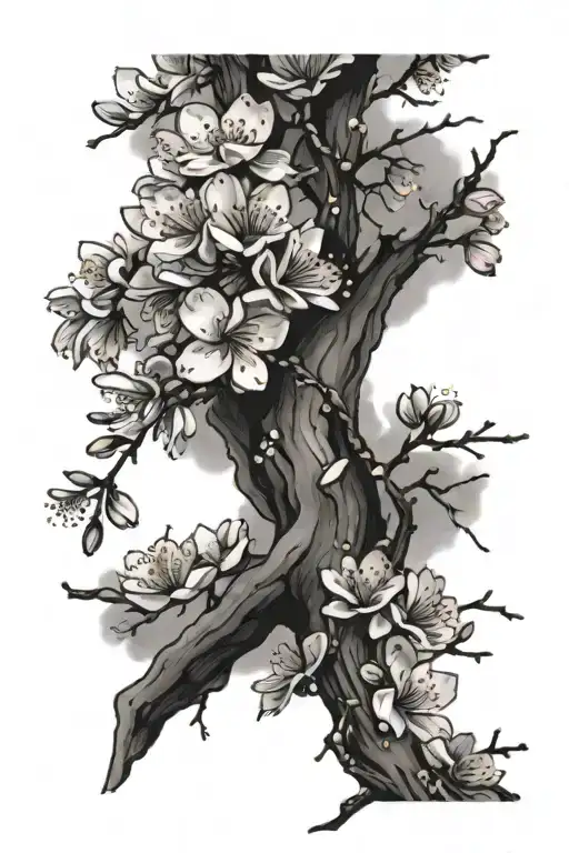 Japanese cherry blossom blossoms falling tattoo design idea
