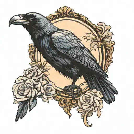raven in a mirror Edgar allen poe inspired tattoo design idea