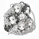 Anime characters: Rem from Re-zero, Nezuko from Demon Slayer and Rimuru from Slime tattoo design idea