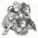 Anime characters: Rem from Re-zero, Nezuko from Demon Slayer and Rimuru from Slime tattoo design idea