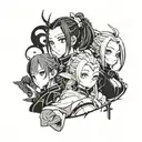 Anime characters: Rem from Re-zero, Nezuko from Demon Slayer and Rimuru from Slime tattoo design idea