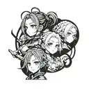 Anime characters: Rem from Re-zero, Nezuko from Demon Slayer and Rimuru from Slime tattoo design idea