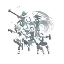 A dynamic battle scene from Final Fantasy VII featuring Cloud, Tifa, and Aerith tattoo design idea