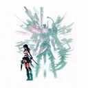 A dynamic battle scene from Final Fantasy VII featuring Cloud, Tifa, and Aerith tattoo design idea
