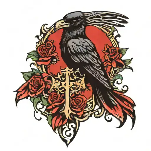 raven cross blood of the Lamb tattoo design idea