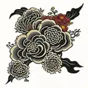 akatsuki clouds, chrysanthemum tattoo design idea