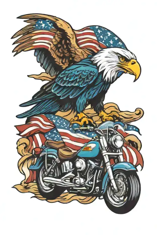 U.S. navy mail carrier, NASCAR fan, eagles and American flags tattoo design idea