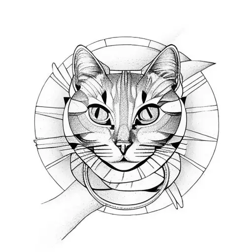 old stone spiral staircase circling around arm arches, skelton cat, old wooden wheels tattoo design idea