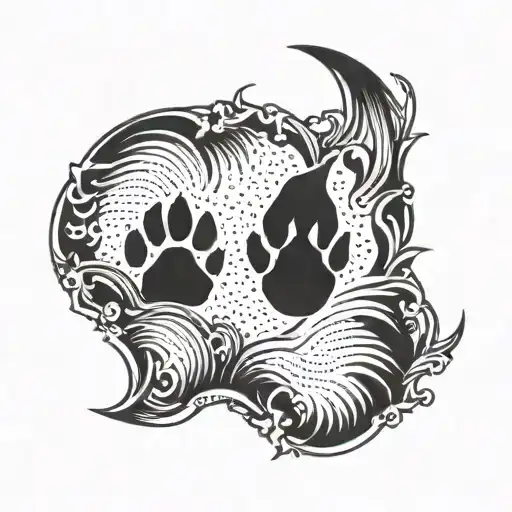 Paw print and half moon tattoo design idea