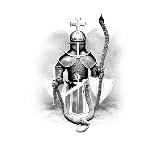 holy crusader knight fighting a huge serpent tattoo design idea