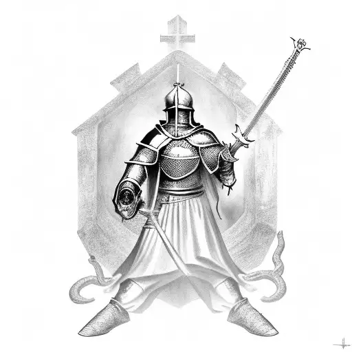 holy crusader knight fighting a giant demon snake tattoo design idea