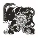 elephant with octopus tentacle trunk  tattoo design idea