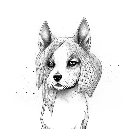 pointy eared dog, daisies tattoo design idea