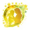 A starry night van Gogh inspired galaxy scene with a silhouette of a mother and child holding hands tattoo design idea