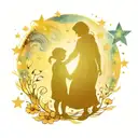 A starry night van Gogh inspired galaxy scene with a silhouette of a mother and child holding hands tattoo design idea