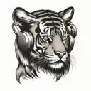 A tiger with pixelated fur listening to music on headphones tattoo design idea