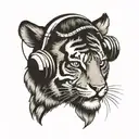A tiger with pixelated fur listening to music on headphones tattoo design idea
