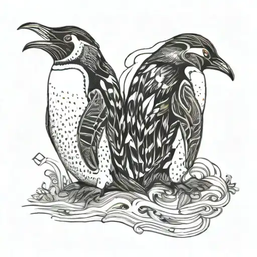book "love me love me" for Inspiration, include two penguins with characteristics from the main characters.  tattoo design idea