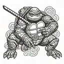 A ninja turtle writing a story in a fantasy world tattoo design idea