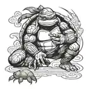 A ninja turtle writing a story in a fantasy world tattoo design idea