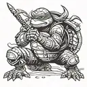 A ninja turtle writing a story in a fantasy world tattoo design idea