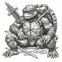 A ninja turtle writing a story in a fantasy world tattoo design idea