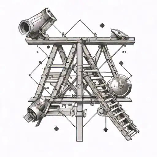 A geometric design incorporating elements of carpentry tools and ladders tattoo design idea