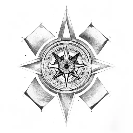 Dotwork "Eagle And Compass" Tattoo Idea BlackInk AI