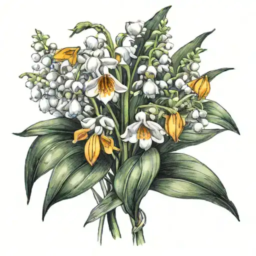 lily of the valley, black eyed Susan, marigold, mayflower  tattoo design idea