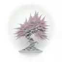 A beautifully detailed 3D printed sculpture of a Japanese maple tree, showcasing the intersection of technology and nature tattoo design idea