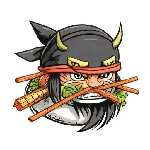 an angry sushi roll wearing ninja headband  tattoo design idea