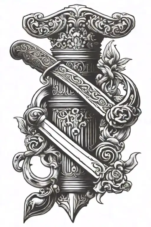 Justice and chef knife crossed tattoo design idea