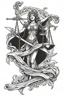 Lady Justice and chef knife crossed swords crossed tattoo design idea